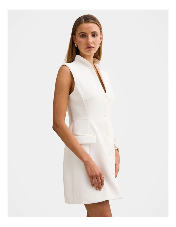 Amity Sleeveless Blazer Dress in White image 3