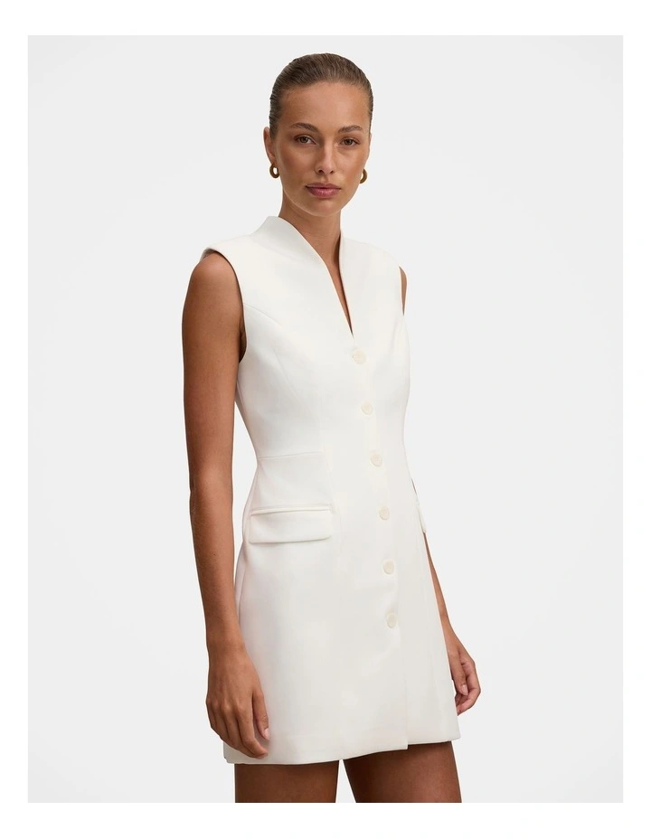 Amity Sleeveless Blazer Dress in White image 4