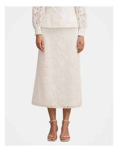 Loretta Lace Midi Skirt in White