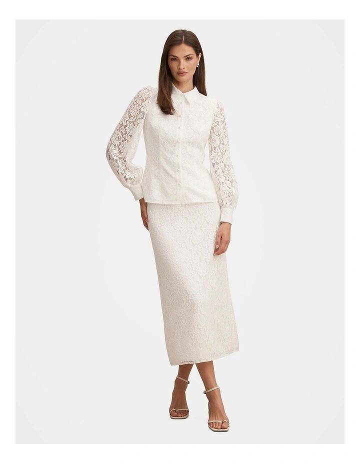 Loretta Lace Midi Skirt in White image 5