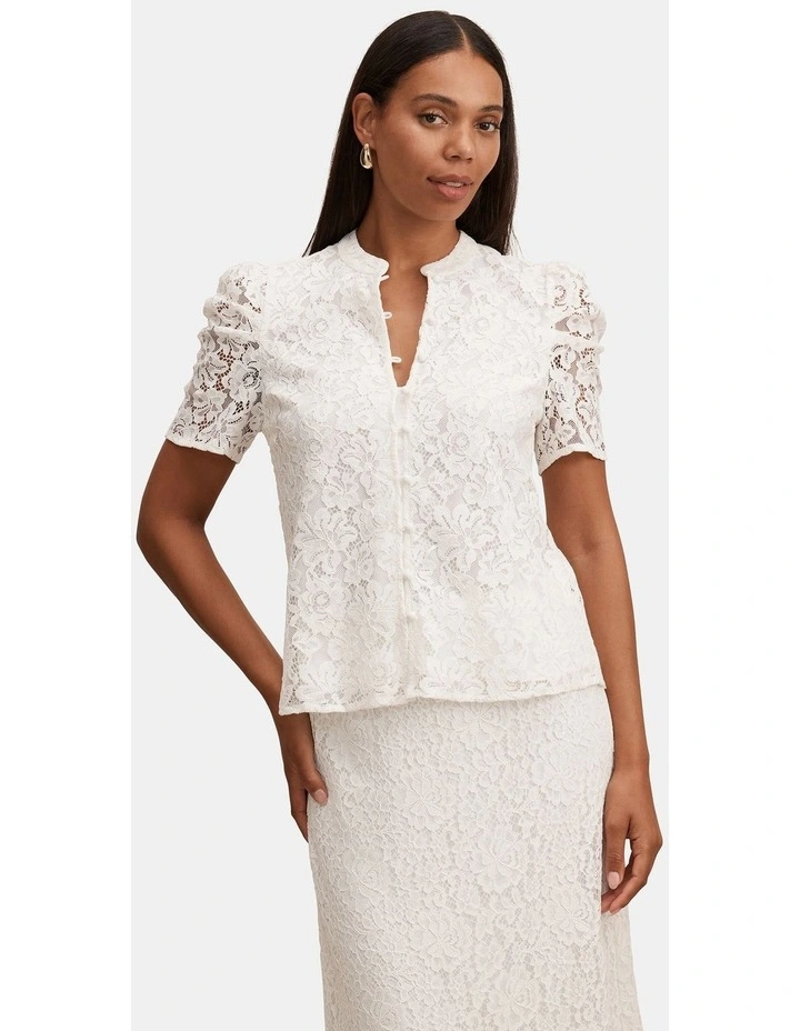 Lina Short Sleeves Lace Blouse in White image 1