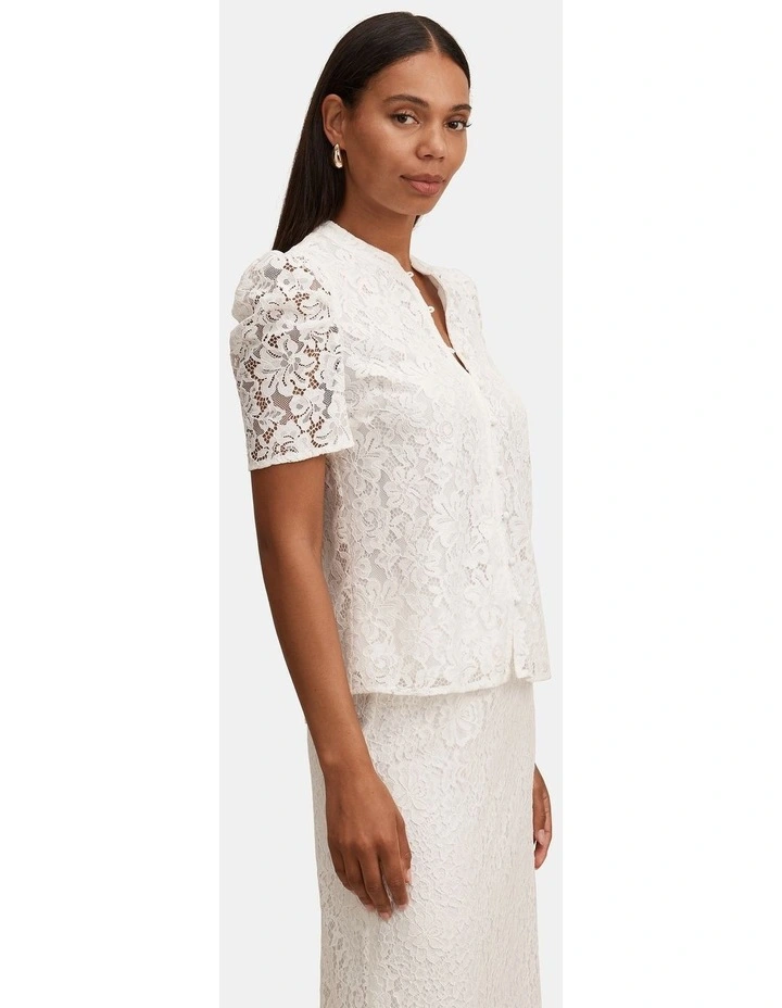 Lina Short Sleeves Lace Blouse in White image 3