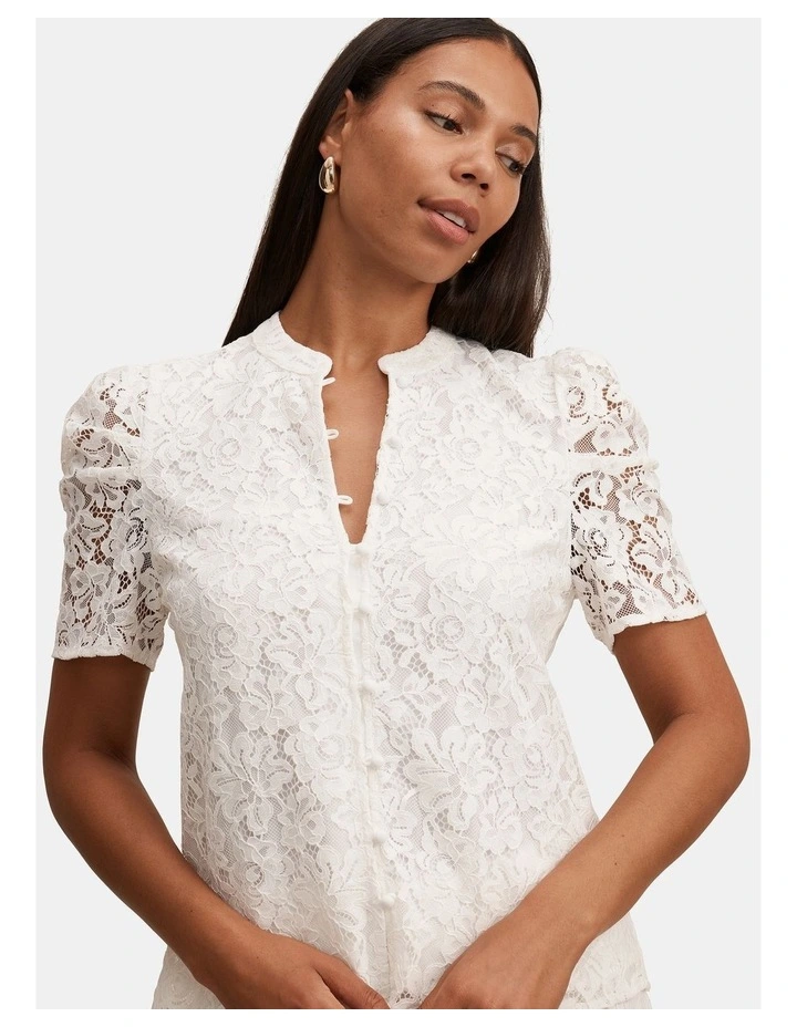 Lina Short Sleeves Lace Blouse in White image 4