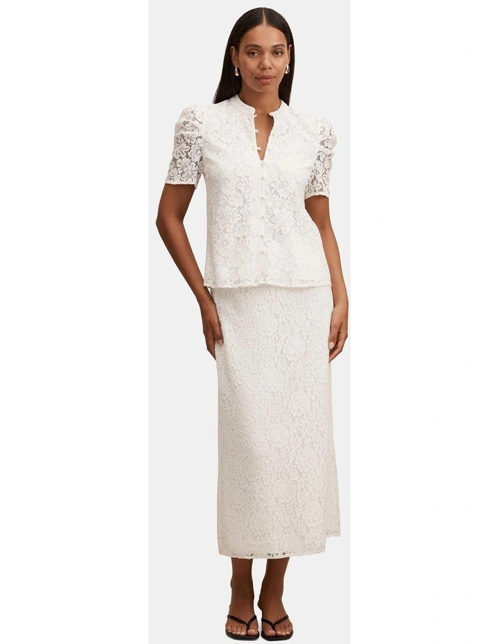 Lina Short Sleeves Lace Blouse in White image 5