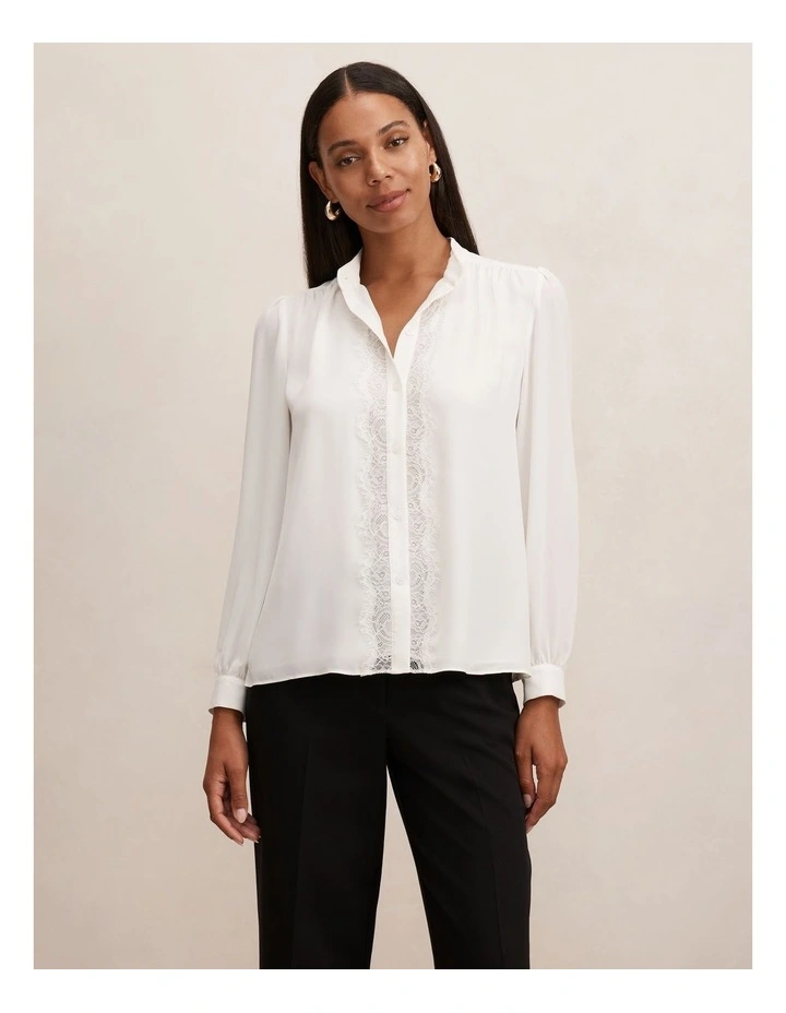 Poppy Lace Trim Blouse in White image 1