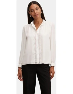 Poppy Lace Trim Blouse in White