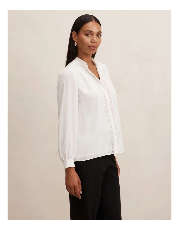 Poppy Lace Trim Blouse in White image 3