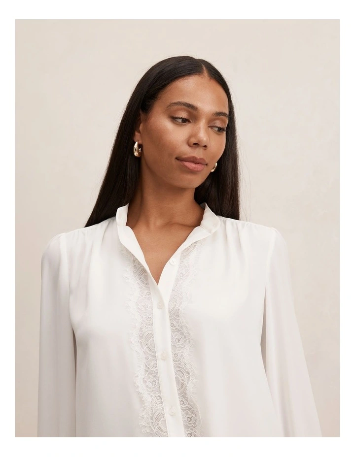 Poppy Lace Trim Blouse in White image 4