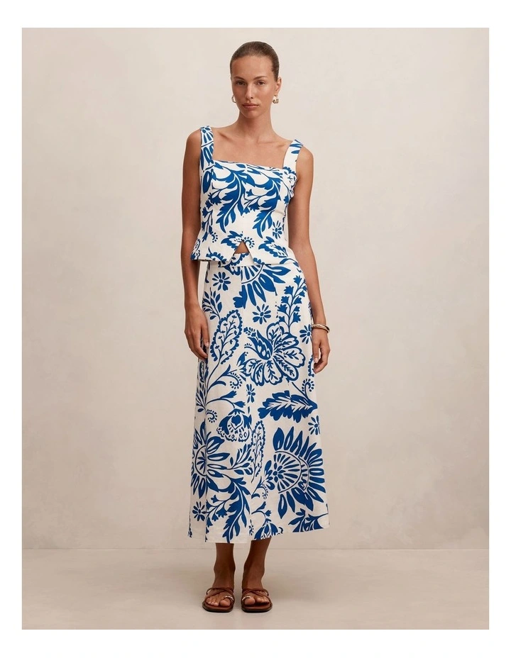 Darcy Printed Linen Top in Blue image 5
