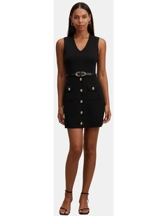 Miley Pocket Detail Knitted Dress in Black