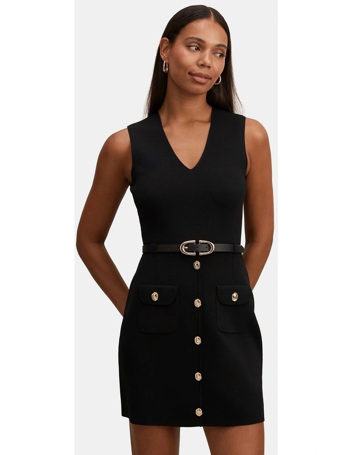 Miley Pocket Detail Knitted Dress in Black image 3