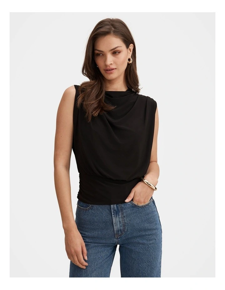 Adele Cinched Waist Tank Top in Black image 1