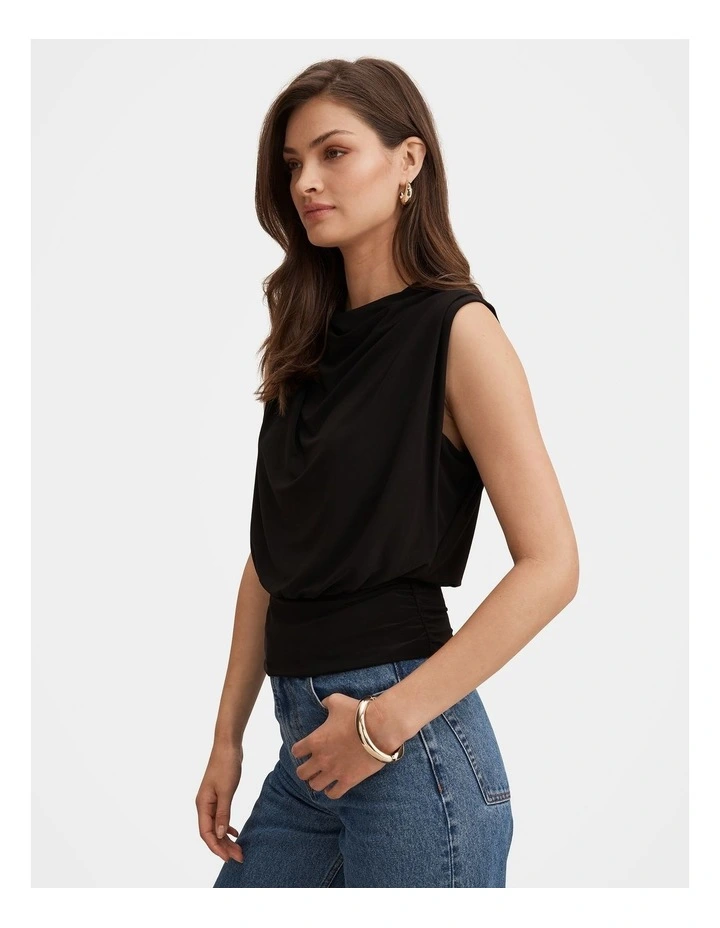 Adele Cinched Waist Tank Top in Black image 3