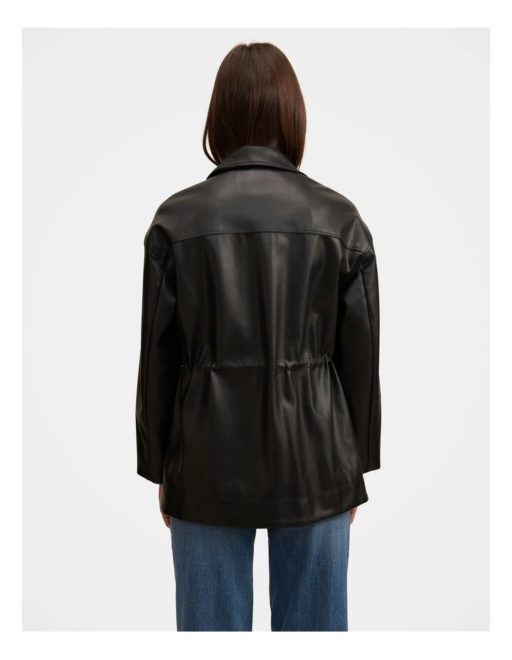 Cassidy Cinched Waist Faux Leather Shacket in Black image 2