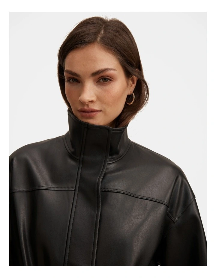 Cassidy Cinched Waist Faux Leather Shacket in Black image 4