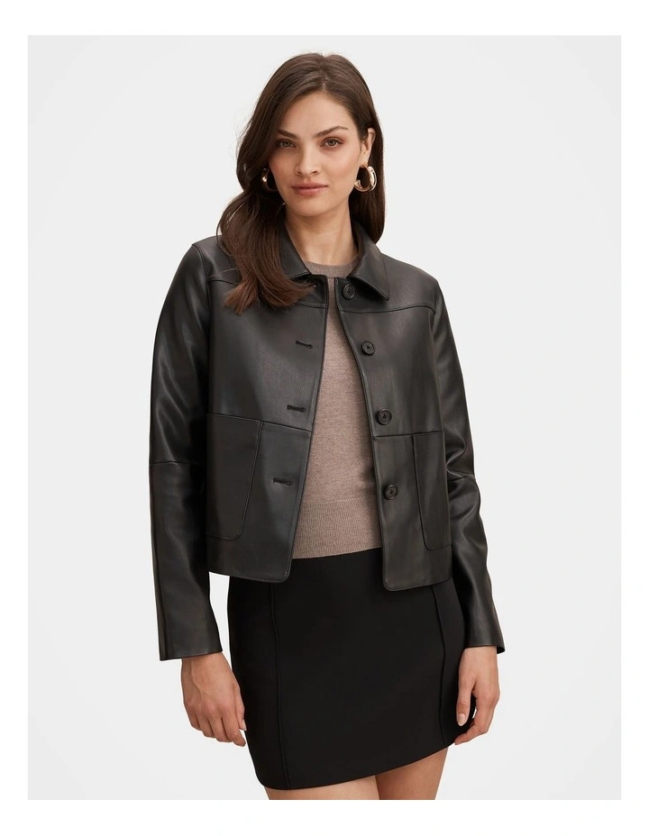 Sarah Polyurethane Top Collar Jacket in Black image 1
