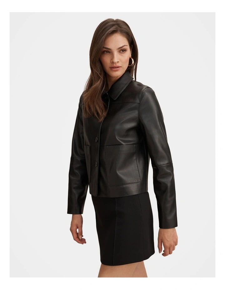 Sarah Polyurethane Top Collar Jacket in Black image 3