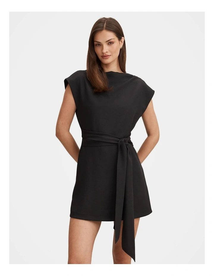 Peony Tie Front Mini Dress in Black image 1