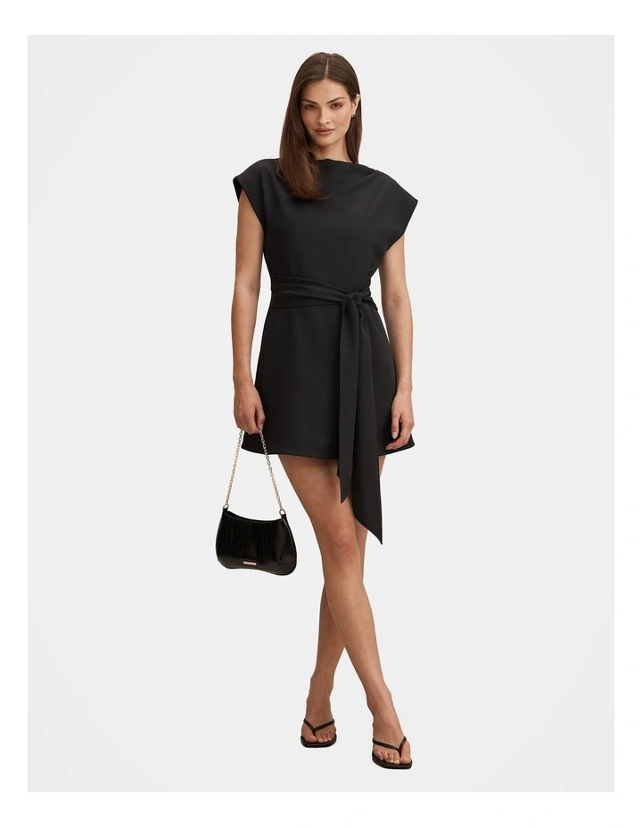 Peony Tie Front Mini Dress in Black image 5