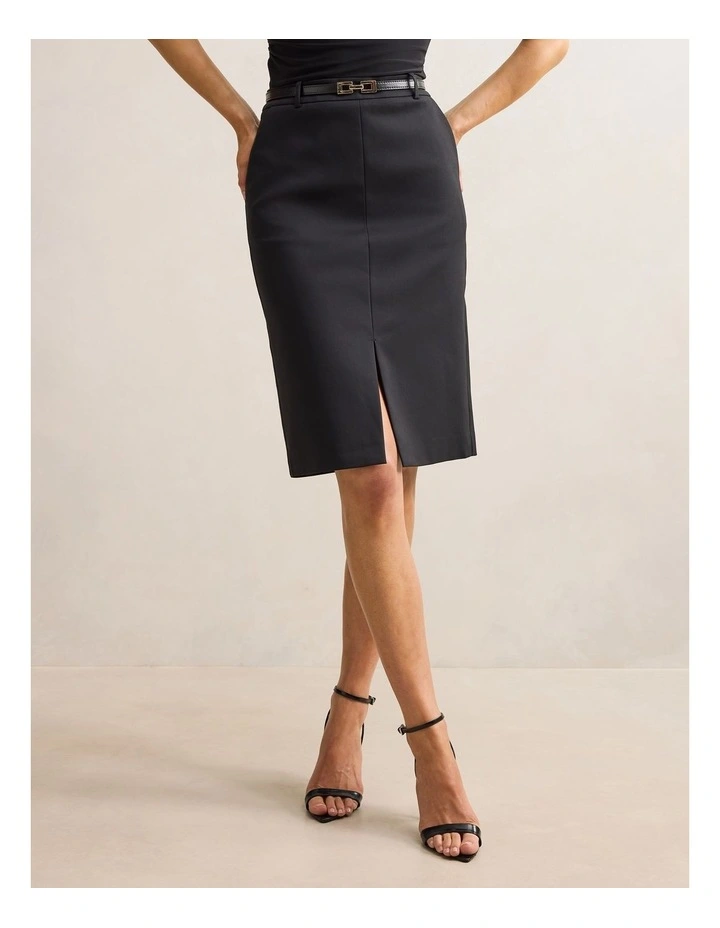 Lucy Belted Pencil Skirt in Black image 1