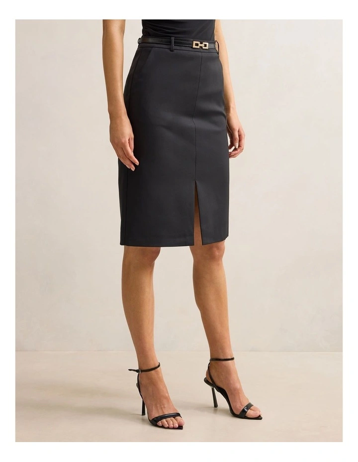 Lucy Belted Pencil Skirt in Black image 3