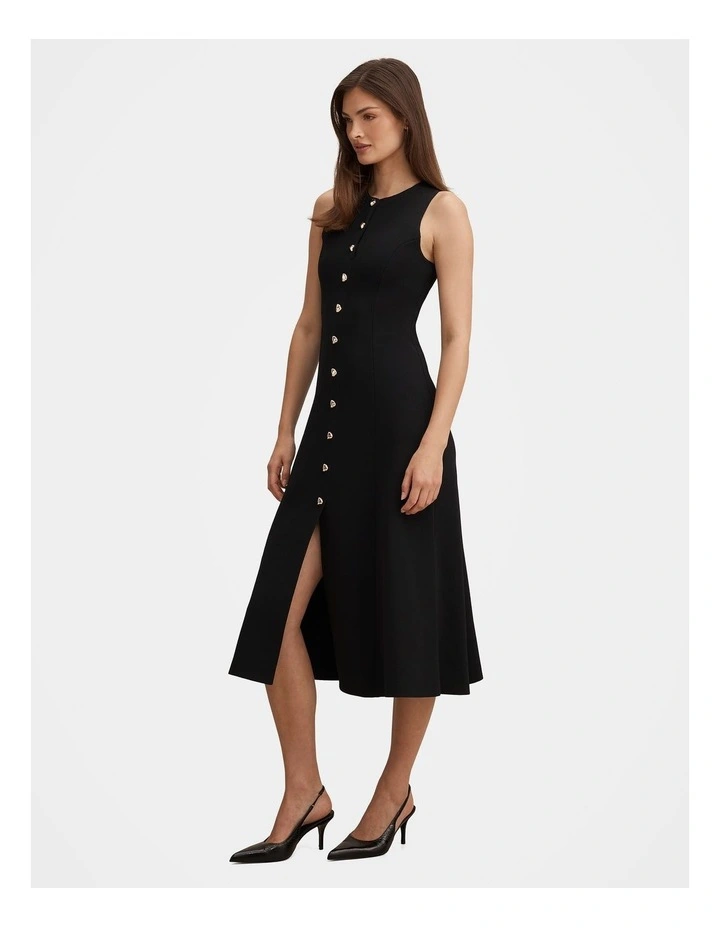 Lucienne Fit and Flare Knitted Midi Dress in Black image 3