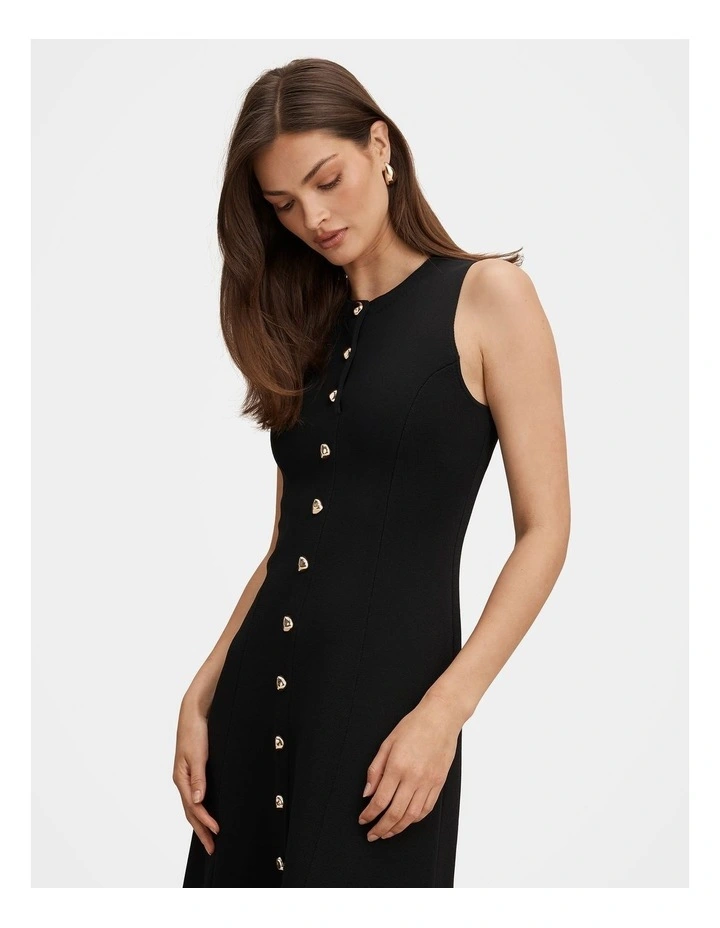 Lucienne Fit and Flare Knitted Midi Dress in Black image 4
