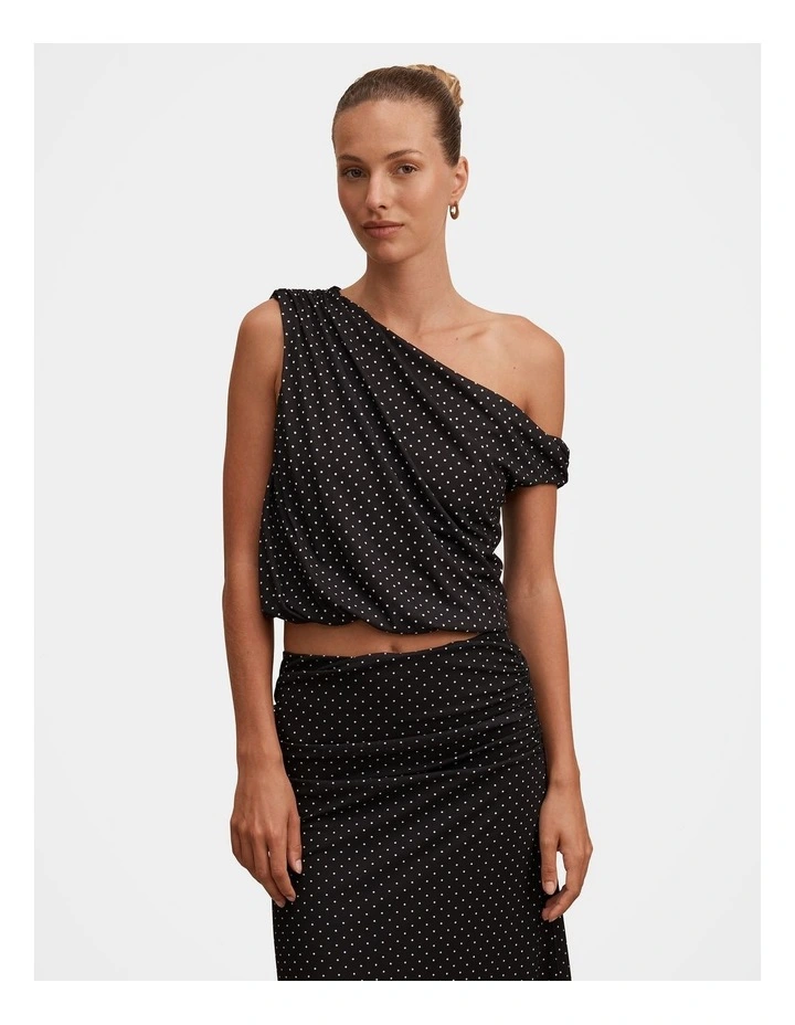 Mila Tipped Shoulder Drape Top in Black image 1