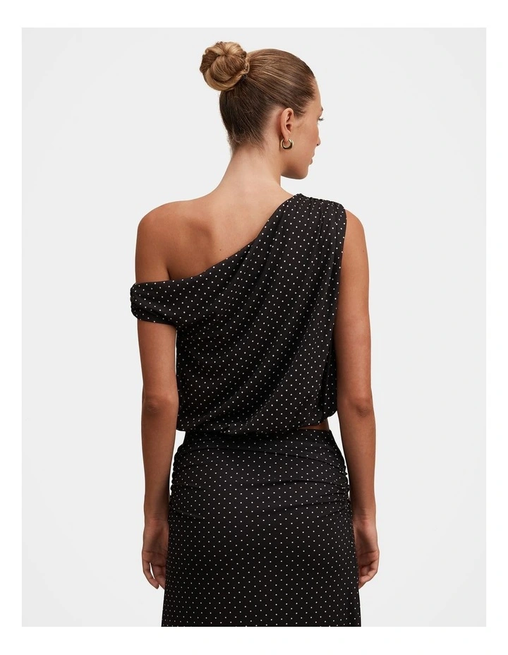 Mila Tipped Shoulder Drape Top in Black image 2