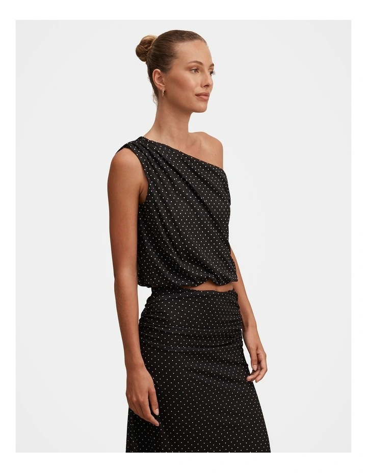 Mila Tipped Shoulder Drape Top in Black image 3