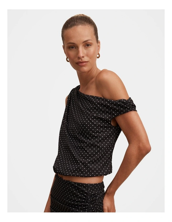 Mila Tipped Shoulder Drape Top in Black image 4