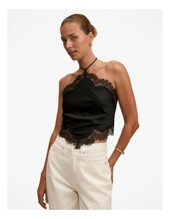 Jovie Halter Neck Lace Top in Black