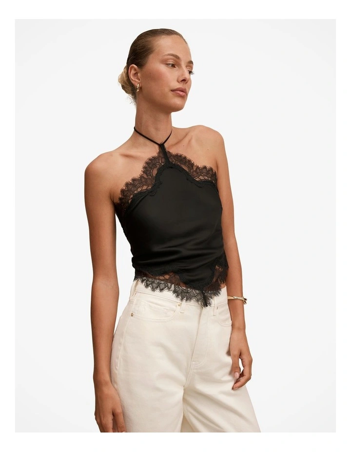 Jovie Halter Neck Lace Top in Black image 3