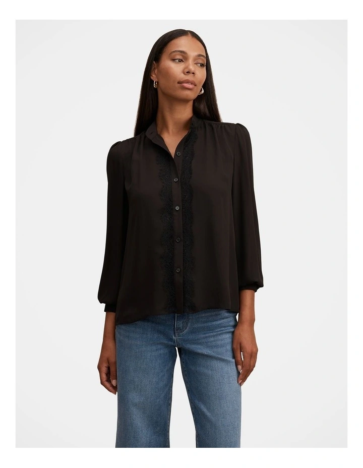 Poppy Lace Trim Blouse in Black image 1