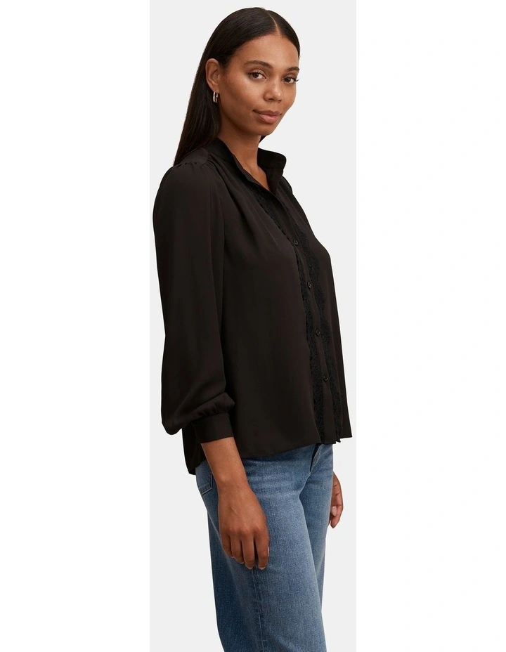 Poppy Lace Trim Blouse in Black image 3