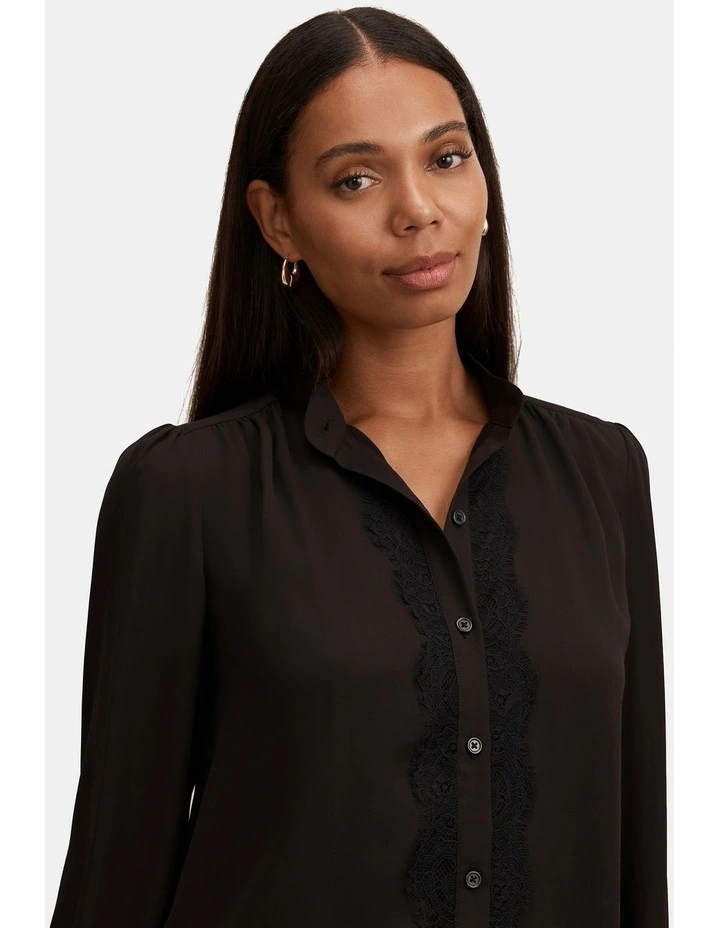 Poppy Lace Trim Blouse in Black image 4