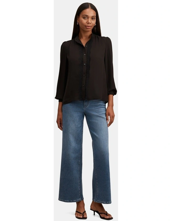 Poppy Lace Trim Blouse in Black image 5