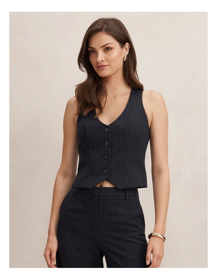 Paloma Pinstripe Waistcoat in Navy image 1