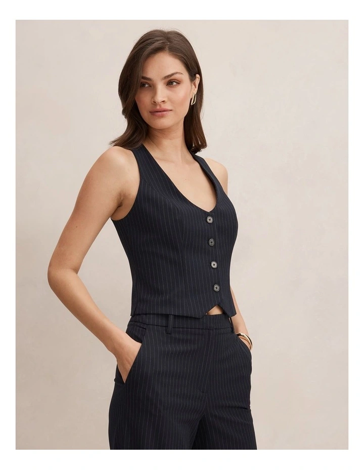 Paloma Pinstripe Waistcoat in Navy image 3