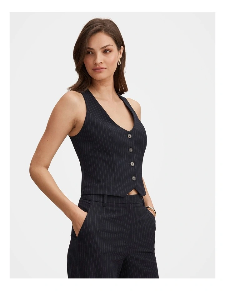 Paloma Pinstripe Waistcoat in Navy image 3