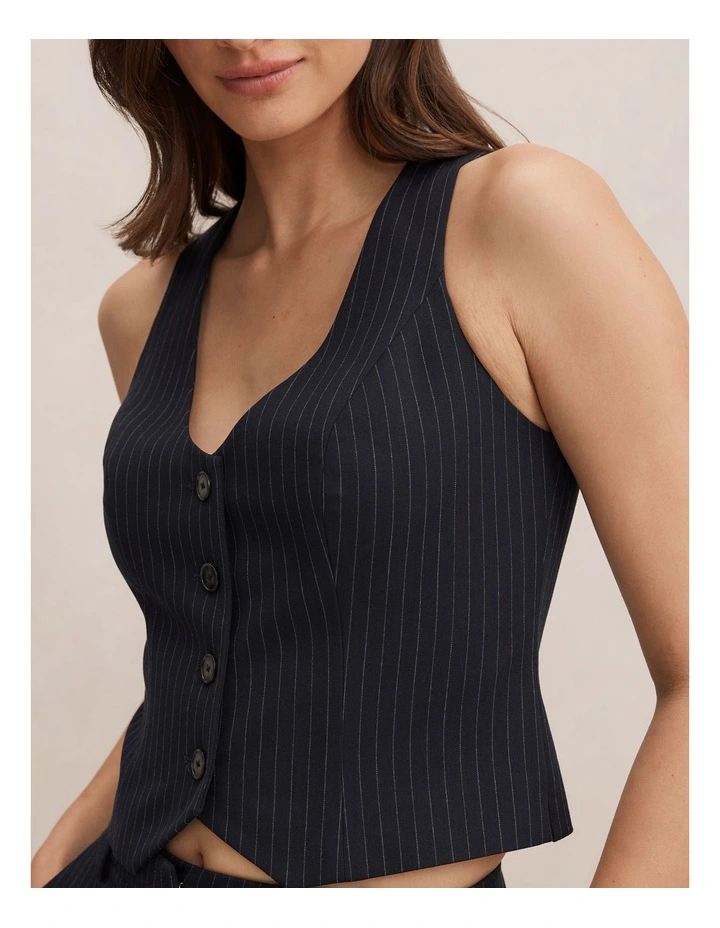 Paloma Pinstripe Waistcoat in Navy image 4