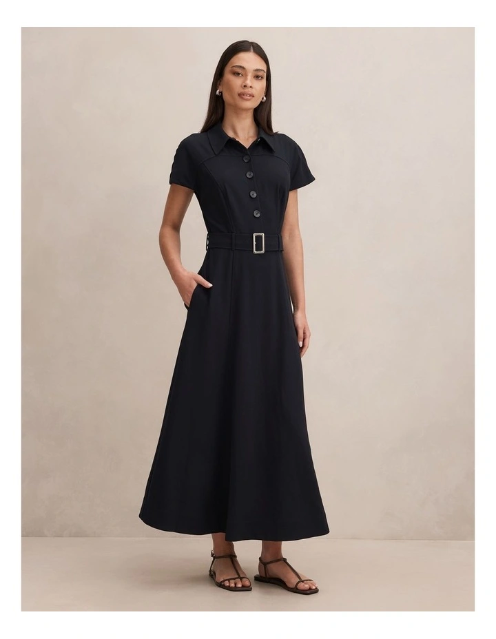 Elora Crepe Shirt Dress in Navy image 3