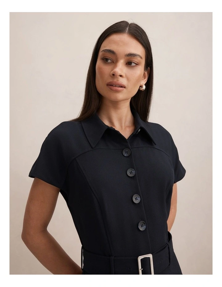 Elora Crepe Shirt Dress in Navy image 4