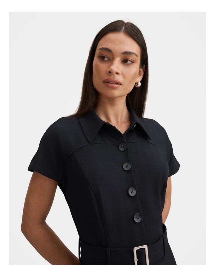 Elora Crepe Shirt Dress in Navy image 4
