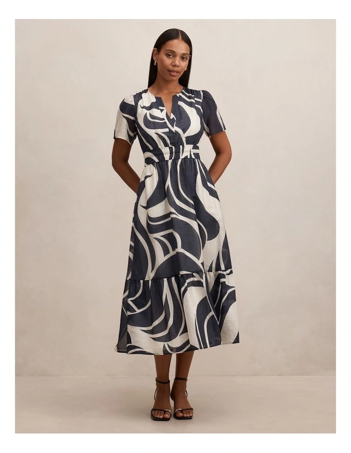 Eleanor Short Sleeves Midi Dress in Navy image 1