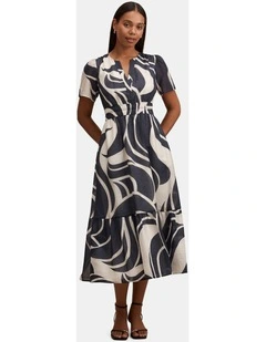 Eleanor Short Sleeves Midi Dress in Navy