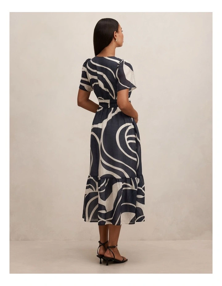 Eleanor Short Sleeves Midi Dress in Navy image 2