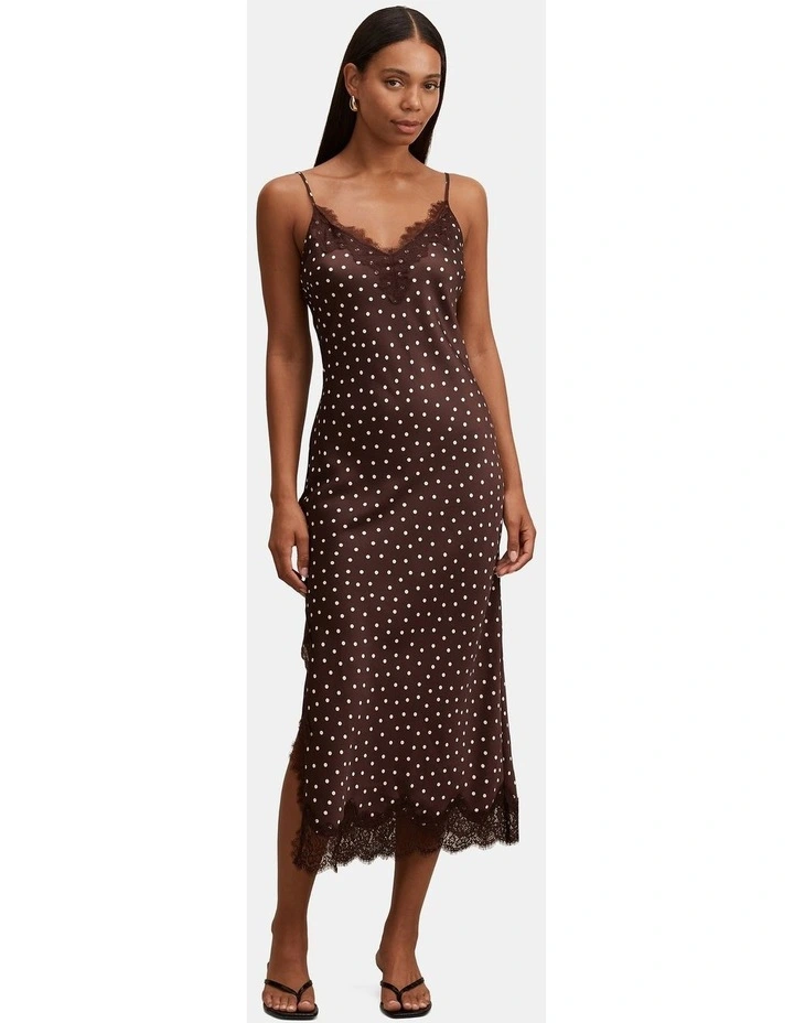 Jess Lace Trim Midi Dress in Brown image 1