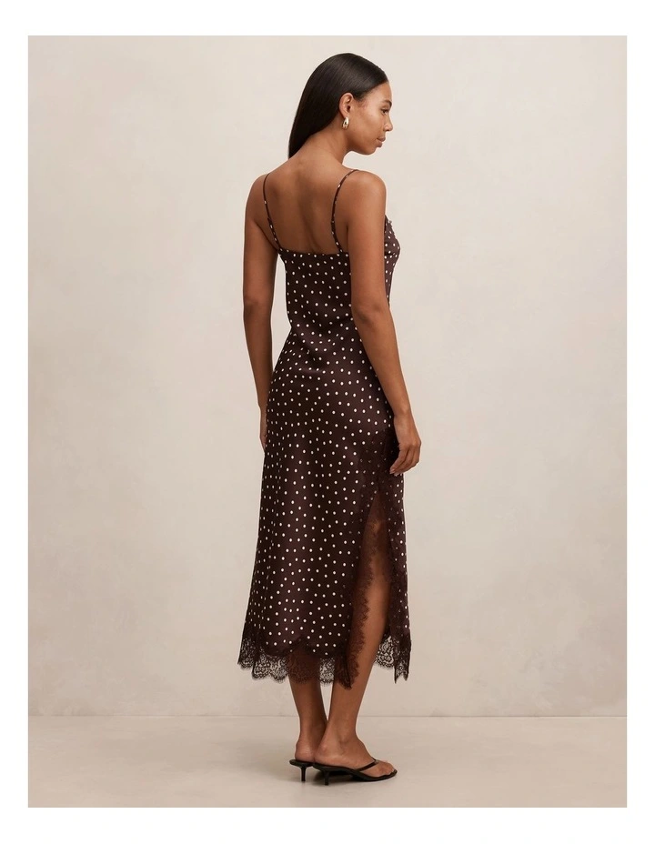 Jess Lace Trim Midi Dress in Brown Spot Print image 2