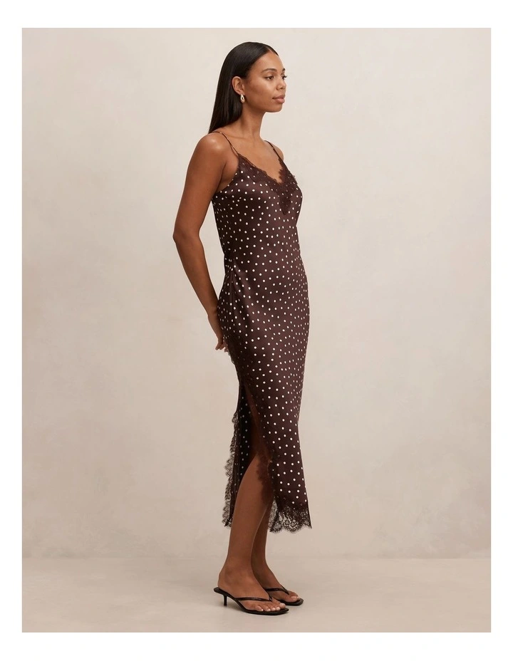 Jess Lace Trim Midi Dress in Brown Spot Print image 3